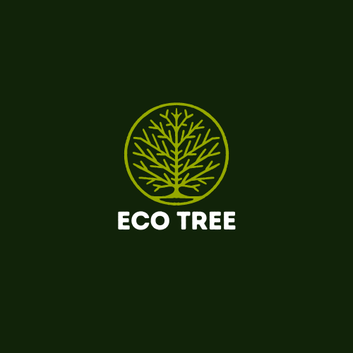 logotipo da marca, a silhueta de uma árvore com o nome Eco Tree abaixo dela.